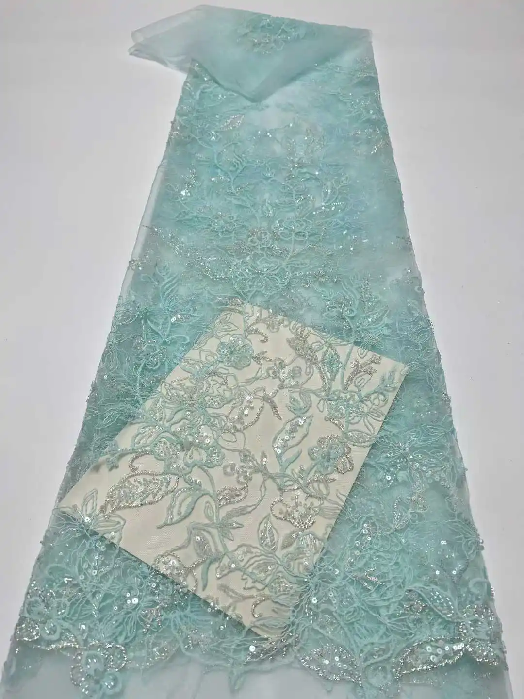 2025 African Nigerian High-Quality Sequins Embroidery Tulle Lace Fabric 5 Yards Sewing Beads Stone for Prom Dresses