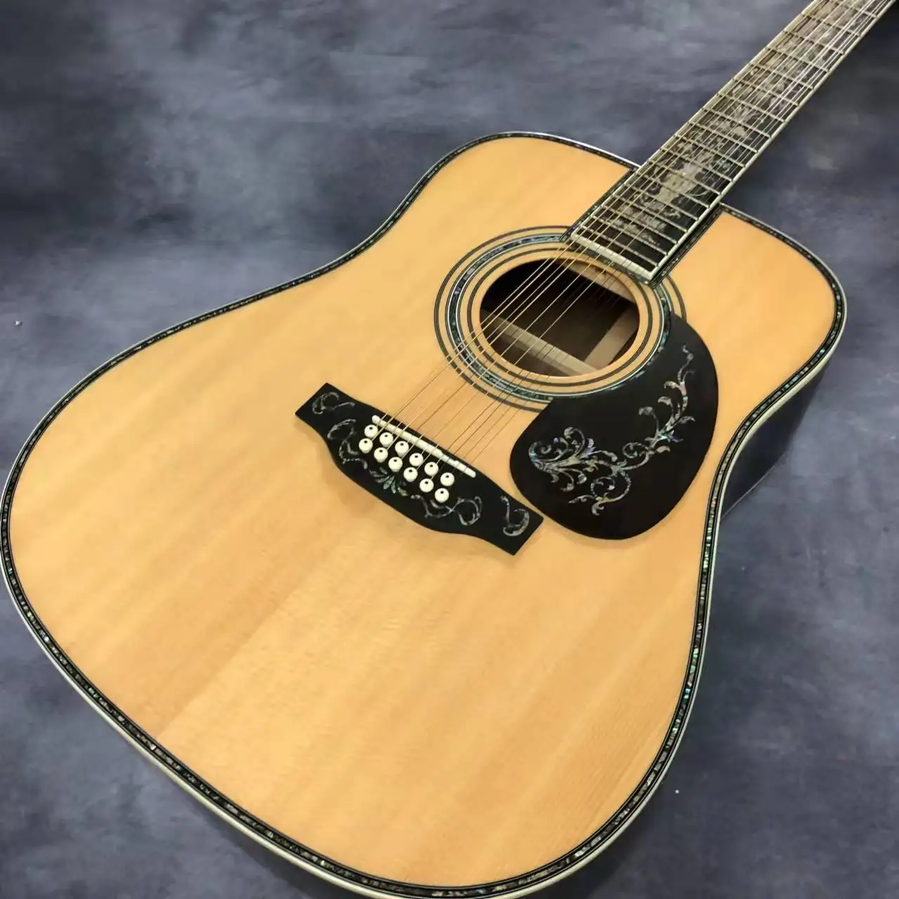 

41 inch 12 string D45 series full abalone inlaid black finger acoustic guitar