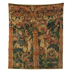 Arcadas con jinetes en fantástico tapiz colgante de arte de pared Retro Medieval engrosado y caza para jabalí