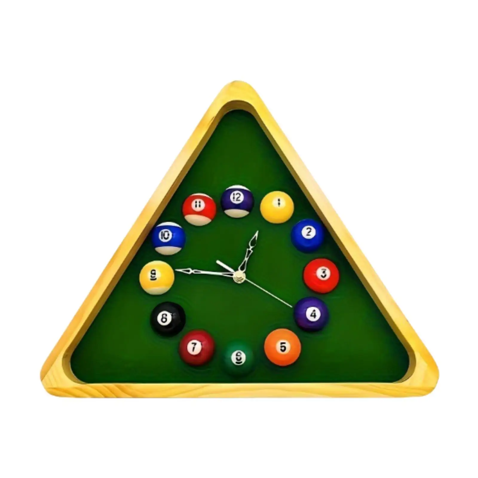 Billiard Pool Ball Wall Clock Non Ticking Decorative Triangle Wood Wall Clock for Bedroom Guest Room Bar Dinning Room Office