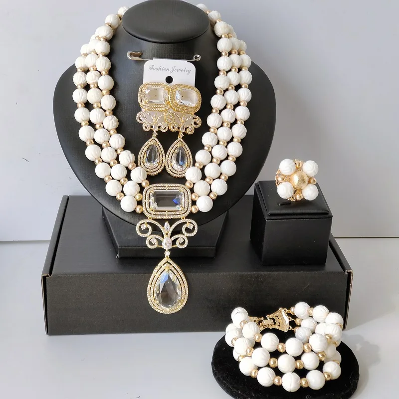 

Nigerian Wedding Jewelry African Beads Woman Necklace Sets