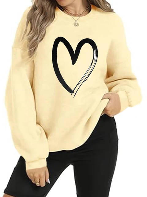 Plus Size 2024 Sezon wiosenny i jesienny Duża moda damska Miłość Cyfrowy nadruk Pullover Cienki top z długim rękawem