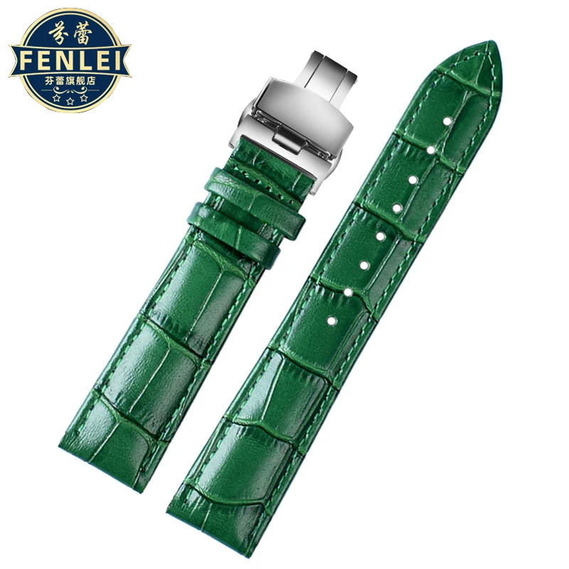 18mm 20mm 22mm High Quality Bamboo Pattern soft cowhide WatchStrap Men Butterfly Buckle Ostrich leather Green Watchband Bracelet