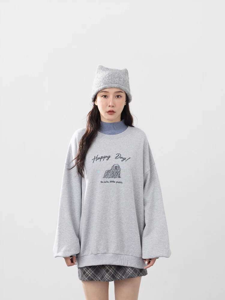 

Новая осенне-зимняя толстовка Queenop широкого кроя с вышивкой в виде собаки, дышащая, повседневная, женская, модная