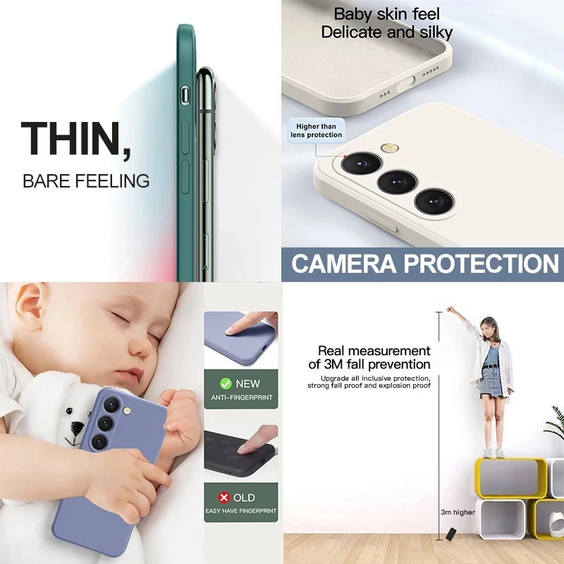 غطاء ليّن للحماية الكاملة من السيليكون السائل ، حافظة لسامسونج جالاكسي S23 ، S24 ، S 23 Ultra Plus ، S23Ultra