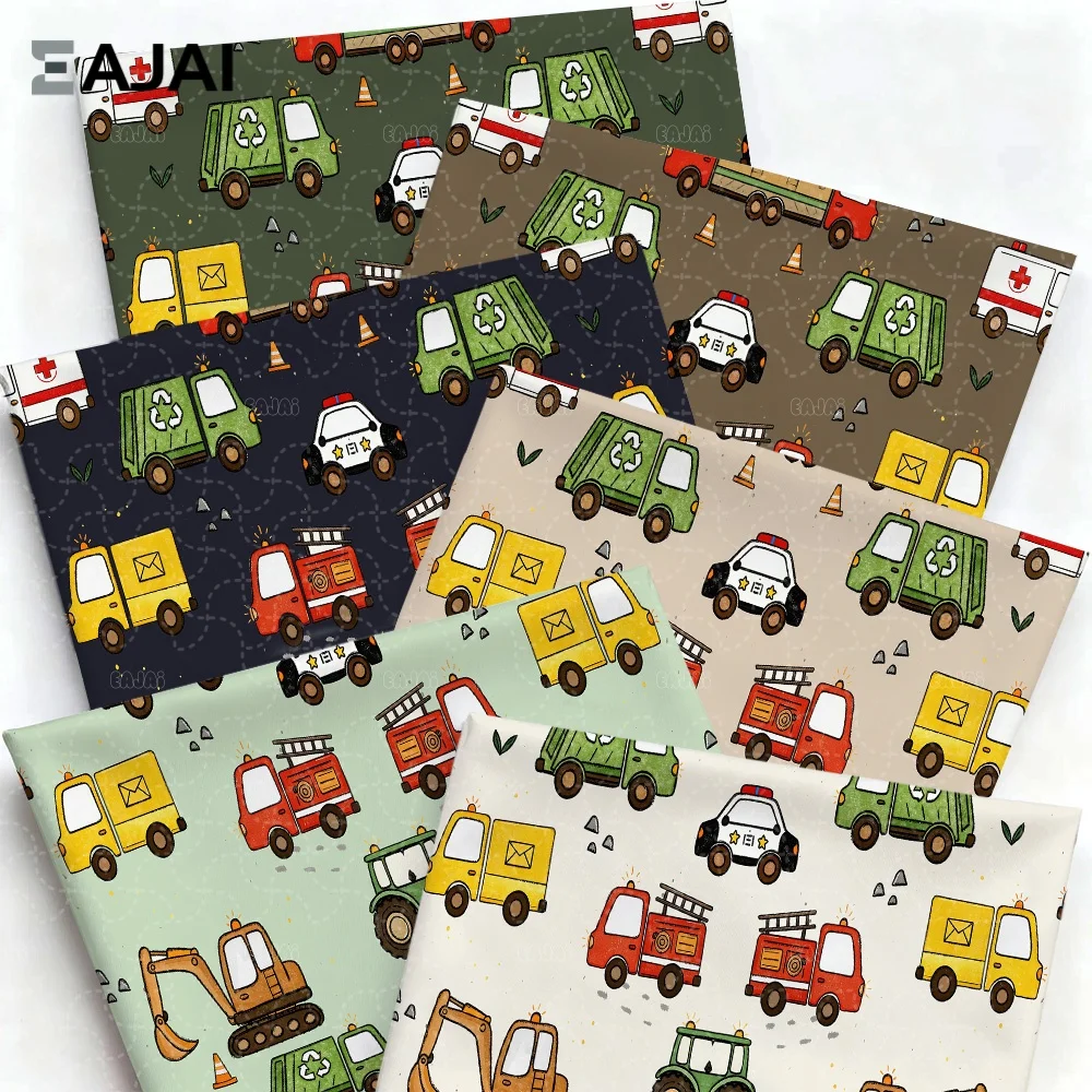 

Ткань Eajai Kids Car из хлопка для рукоделия, материал с детским рисунком транспорта, для шитья одежды своими руками