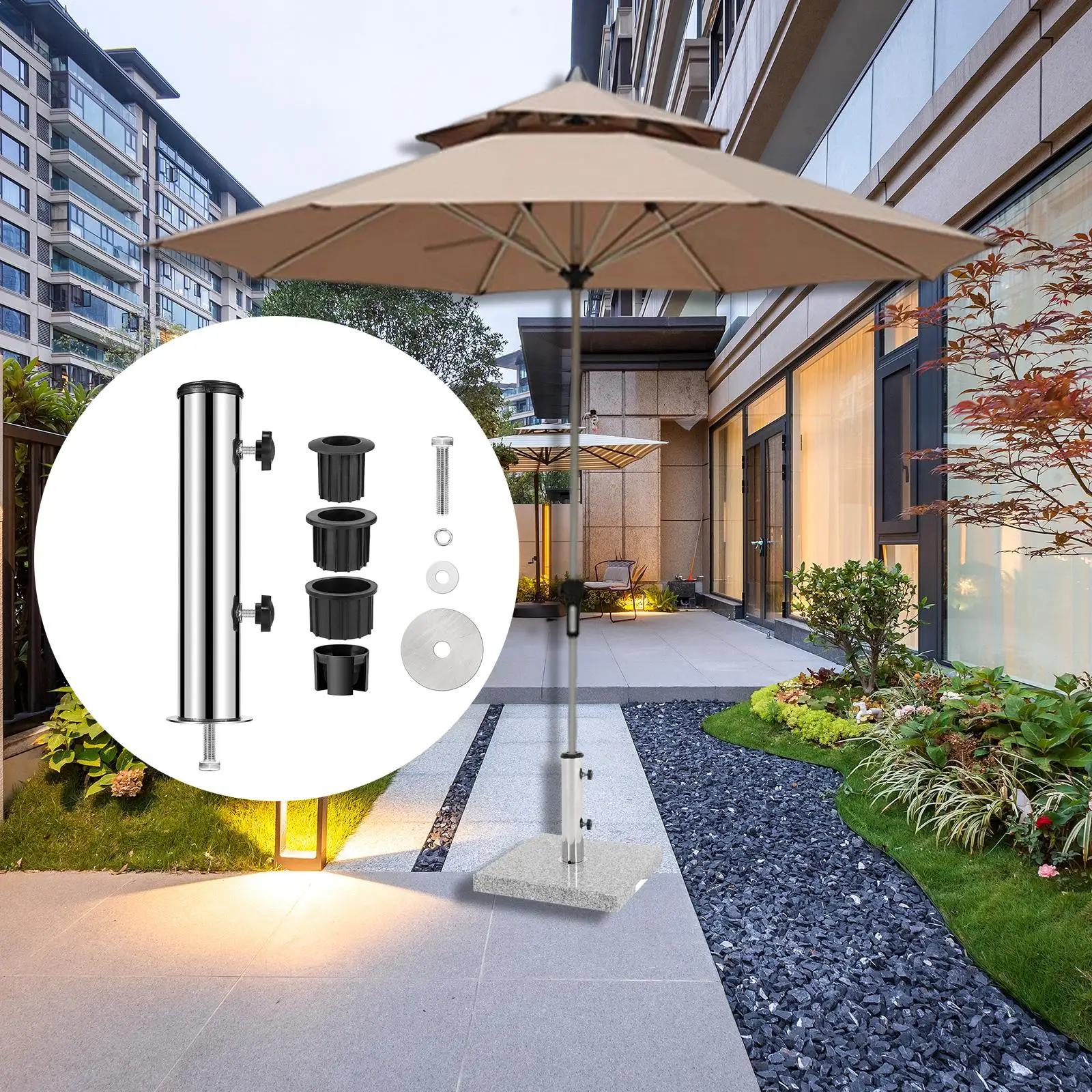 

Umbrella Base Stand Patio Heavy Duty Fits 6cm Post Steel Deck for Pontoons Summer Beach Yard Backyard Courtyard