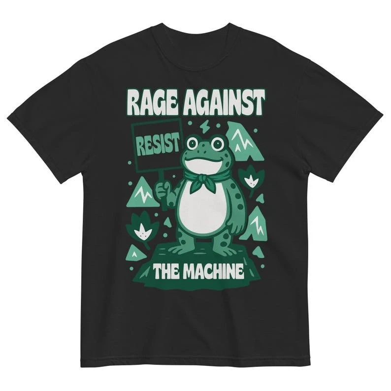 Portland Frog Protest Anti Graphic Novelty Tee for Democrats Creative Cartoon Fashion Loose Printed T-shirt Tops Streetwear Tops