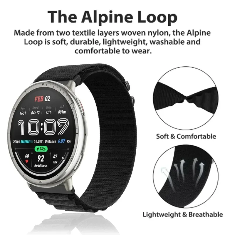 22/20mm Alpine Nylon Strap For Amazfit Active 2/GTR 3 4 Lightweight Sports Breathable Bracelet Amazfit Bip 6 5/GTS 3 4/Balance 2