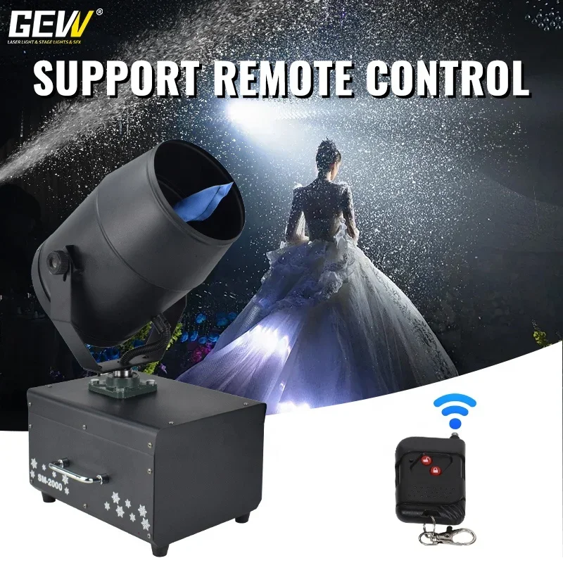 GEVV Jet Snow Machine Special Effect Snow Cannon Machine 2000W Moving Head Indoor Snow Making Machine For Wedding