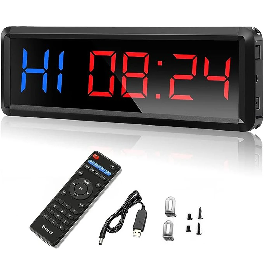 Crossfit Gym Timer Remote Control LED Sports Training Colck Count Down/Up Interval Garage Timer With 1.5m/4.92ft Cable