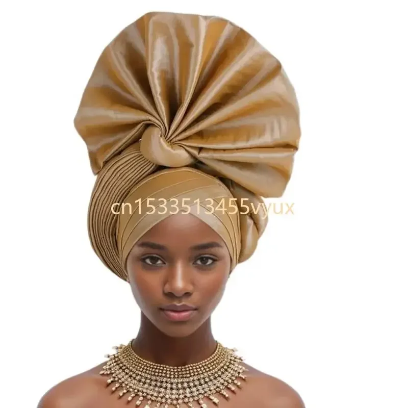 

X5QD African Stretch Auto Gele Hair Wrap Turban Headband for Women Dressing Up