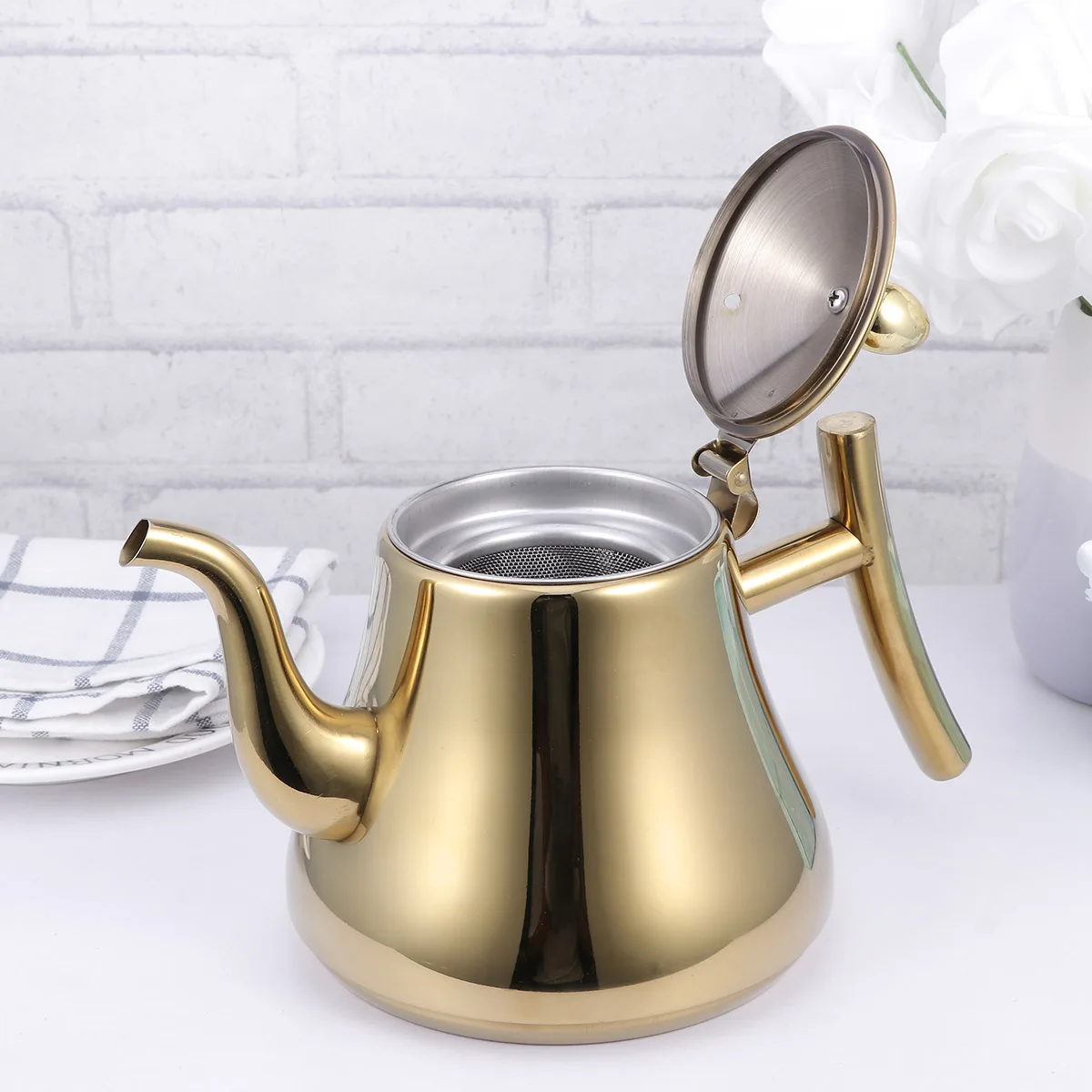 

Stainless Steel Teapot Kettles Strainer Gold Pots for Stove Top Teapots Color Small