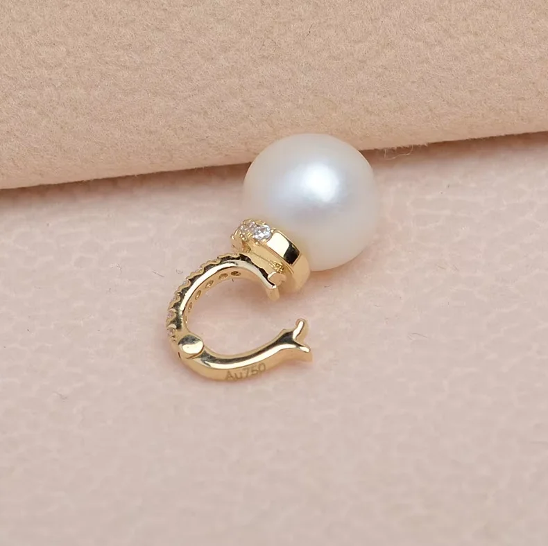 Real AU750 18K Gold Pendant Mountings Findings Jewelry Settings Accessories Base Parts for 8-12mm Pearls Beads Stones