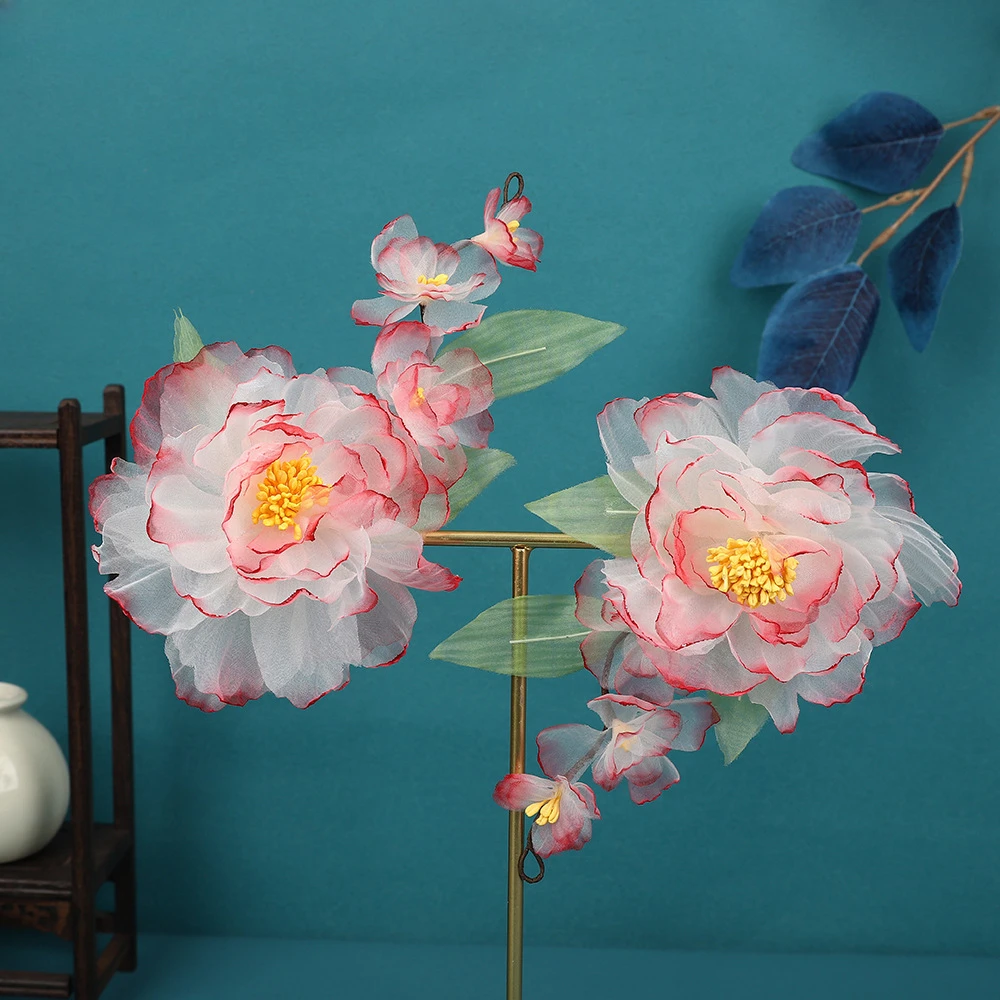 

Antique Hair Accessories Gradual Change Peony Silk Yarn Hot Flower Hair Accessories Hairpin Handmade Soft Rod Hanfu Headdress