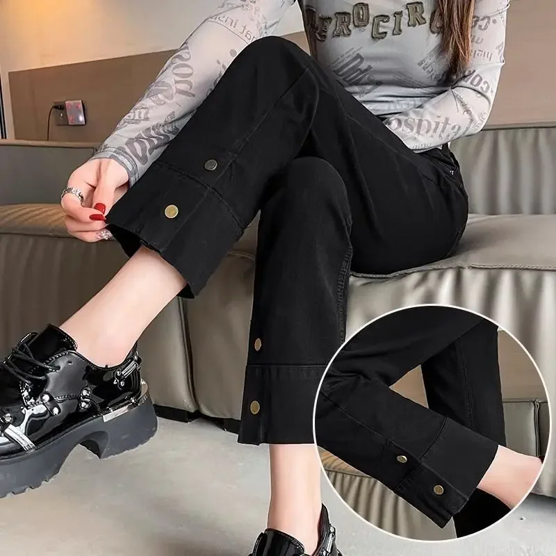 سراويل جينز نسائية عالية الخصر مستقيمة الساق من قماش الدنيم للنساء سراويل كلاسيكية أنيقة وأنيقة وفريدة من نوعها للمراهقين في التسعينيات
