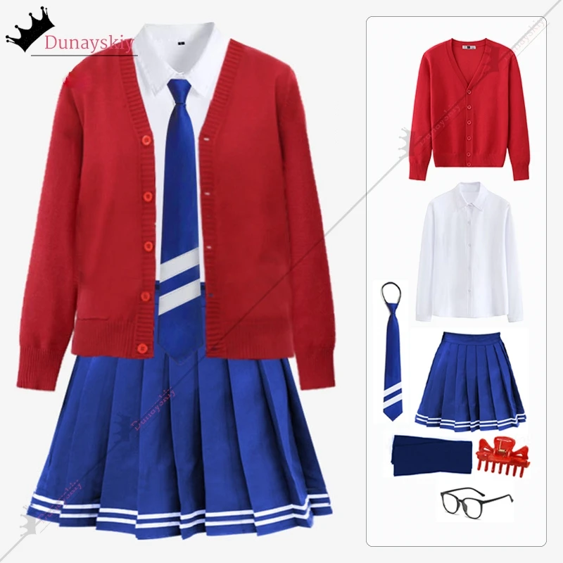 MiSide Crazy Mira 코스프레 게임 코스프레 코스튬, 40cm 가발, 롤플레이 여성 프라이머리 얀데레 복장, 할로윈 소름 끼치는 미타 파티 옷