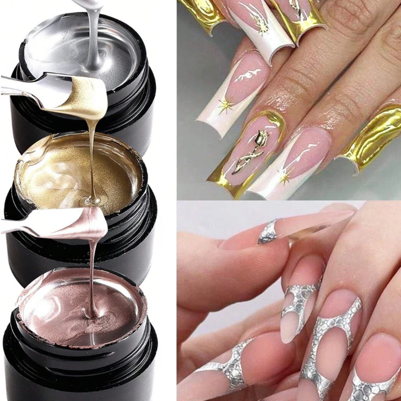 

Metallic Painting Gel Chrome Gold Silver Rose Gold Mirror Effect Nail Polish Super Bright Drawing Line French Nail Art Varnish