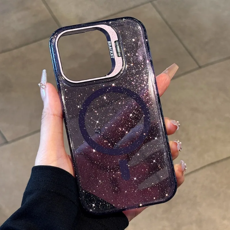 Modische Glitzer-Transparente Magnetische Handyhülle für iPhone 18 17 16 15 14 13 Pro Max mit Magsafe-Kamerahalterung Stoßfeste Abdeckung – Detail 13