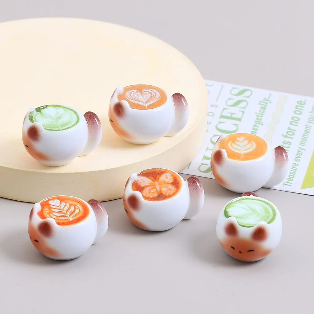 5Pcs Cartoon Cat latte coffee Cup Resin Cabochons Mini Food For Phone Decoration DIY Jewelry Making Dollhouse Accessories