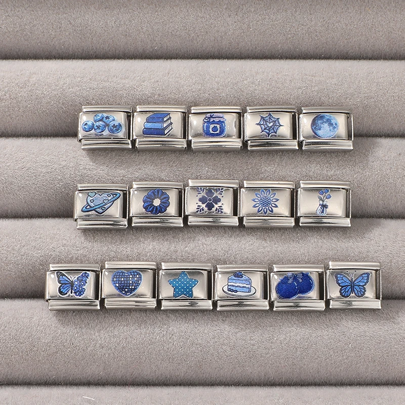 Fashion Blue Star Heart Butterfly Cake Blueberry Italian Charms Fit 9mm Stainless Steel Bracelet DIY Making Jewelry Wholesale - view 6
