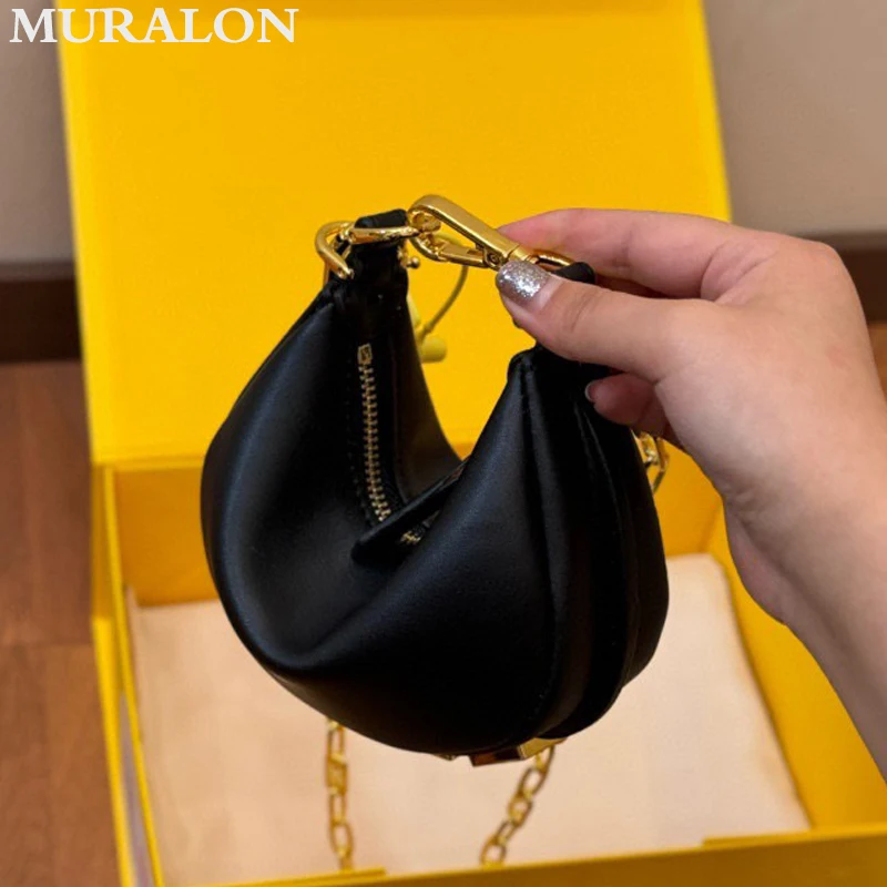 Mini Crescent Bag 2024 New Premium Genuine Real Luxury Metals Half Moon Clutch Bag Fashion All-match Elegant Handbag Top Quality