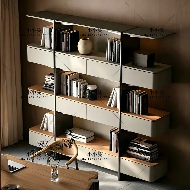 Italian Minimalist Floor to Ceiling Bookshelf Modern Decorative Cabinet Household Storage Shelf Simple Design Bookcase for