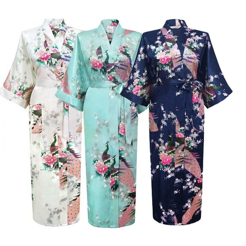 

Satin Robes for Brides Wedding Robe Sleepwear Silk Pijama Casual Bathrobe Animal Rayon Long Nightgown Women Kimono