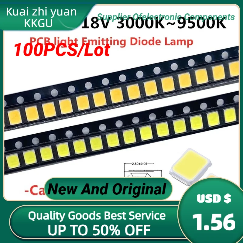 

100pcs High Brightness 2835 SMD LED Chip 1W 18V 9V 6V 3V 130lM Cool Cold Nature White LED 3000K 4000K 6000K 9000K