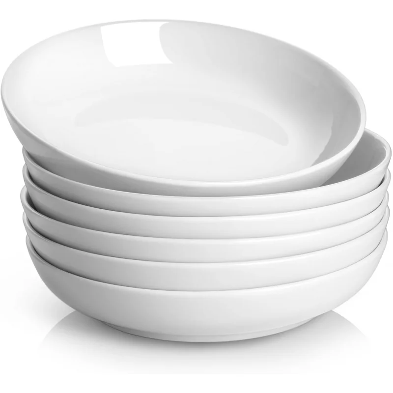 

30oz Salad Bowls White Soup Bowls Large Pasta Serving Bowl Porcelain Pasta Plates Wide and Shallow Bowls Set of 6