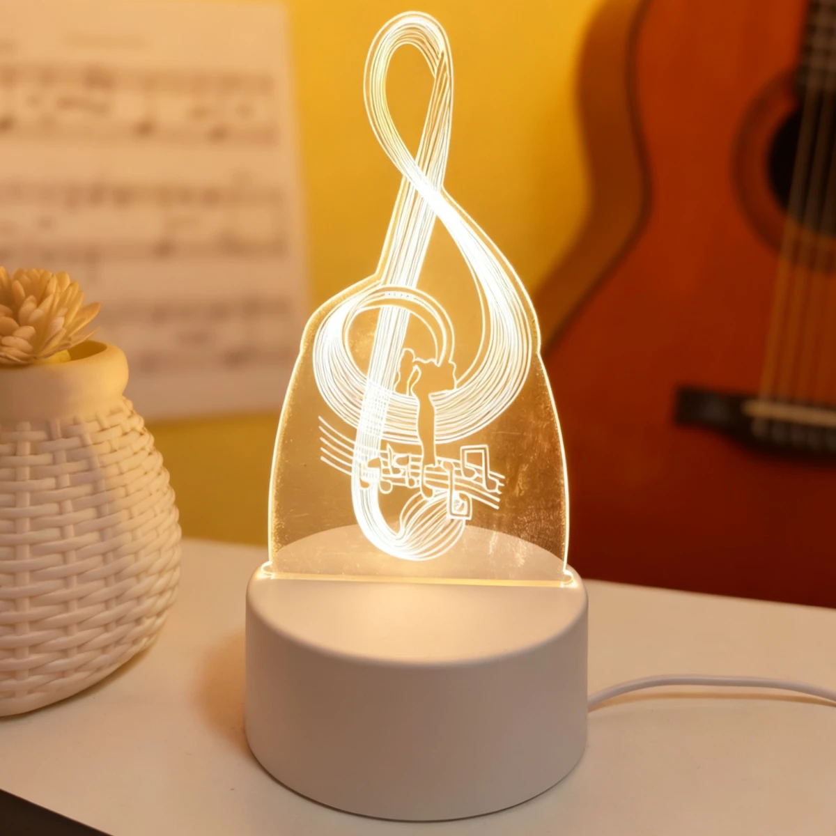 ضوء ليلي LED ثلاثي الأبعاد بنمط رمز الموسيقى - يعمل بمنفذ USB، ديكور مبتكر للمكتب وغرفة النوم، هدية مثالية لعشاق الموسيقى