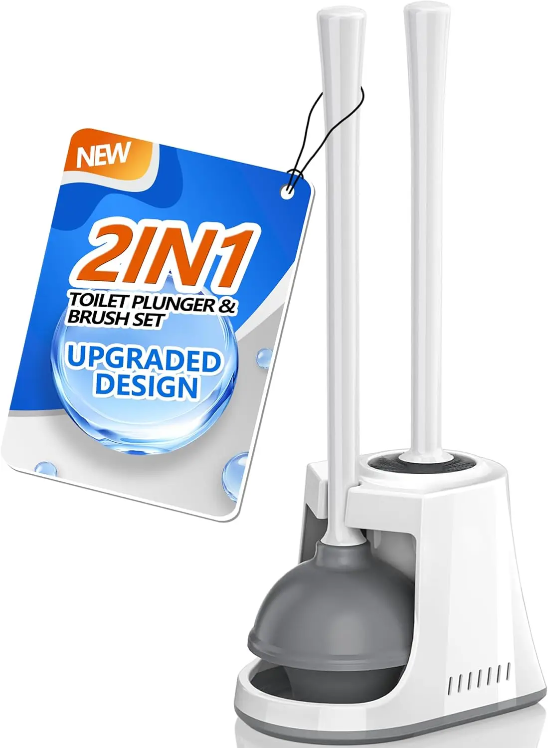 

Набор 2-в-1: щетка для унитаза и вантуз с вентилируемым держателем для слива диаметром 5,3 дюйма, белый комплект