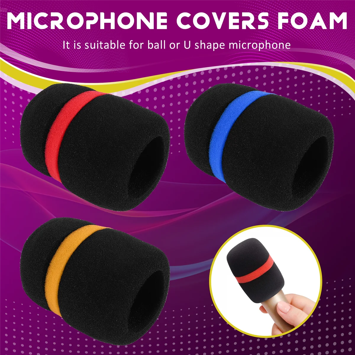 10 Pcs Handheld Stage Microphone Windscreen Foam Mic Cover Karaoke Black