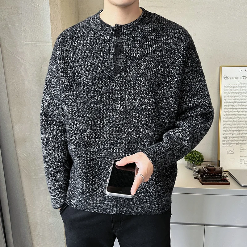 

Мужской повседневный вязаный свитер с воротником Генри, трикотаж, осень-зима, модный брендовый удобный дышащий длинный свеч Crew Ne