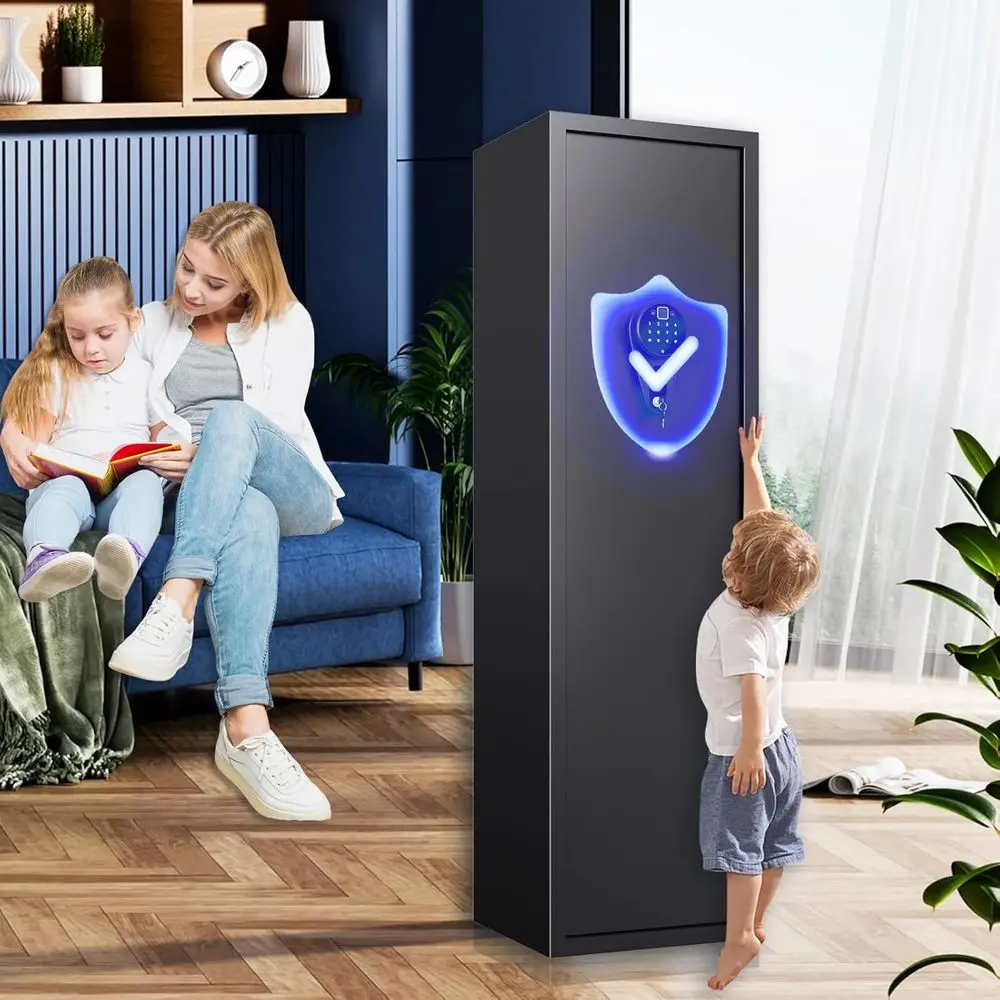Biometric Fingerprint Lock Gun Safe for Rifles and Pistols - Fireproof, No Assembly Needed, with Removable Shelves and Alarm Sys