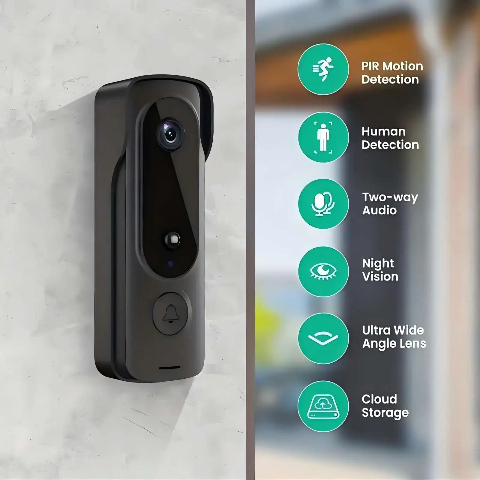 Video Doorbell 2.4G WIFI 1080P HD Wide-angle Lens Two-way Audio AI Identifying Humans Smart Capture Images Infrared Night Vision