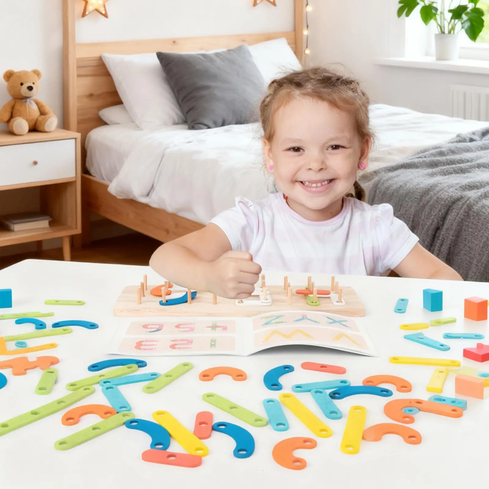 Alphabet Wooden Puzzle Color Matching Building Pegboard Stacking Number Wooden Shape Puzzles For Motor Skill Kids Baby Girls