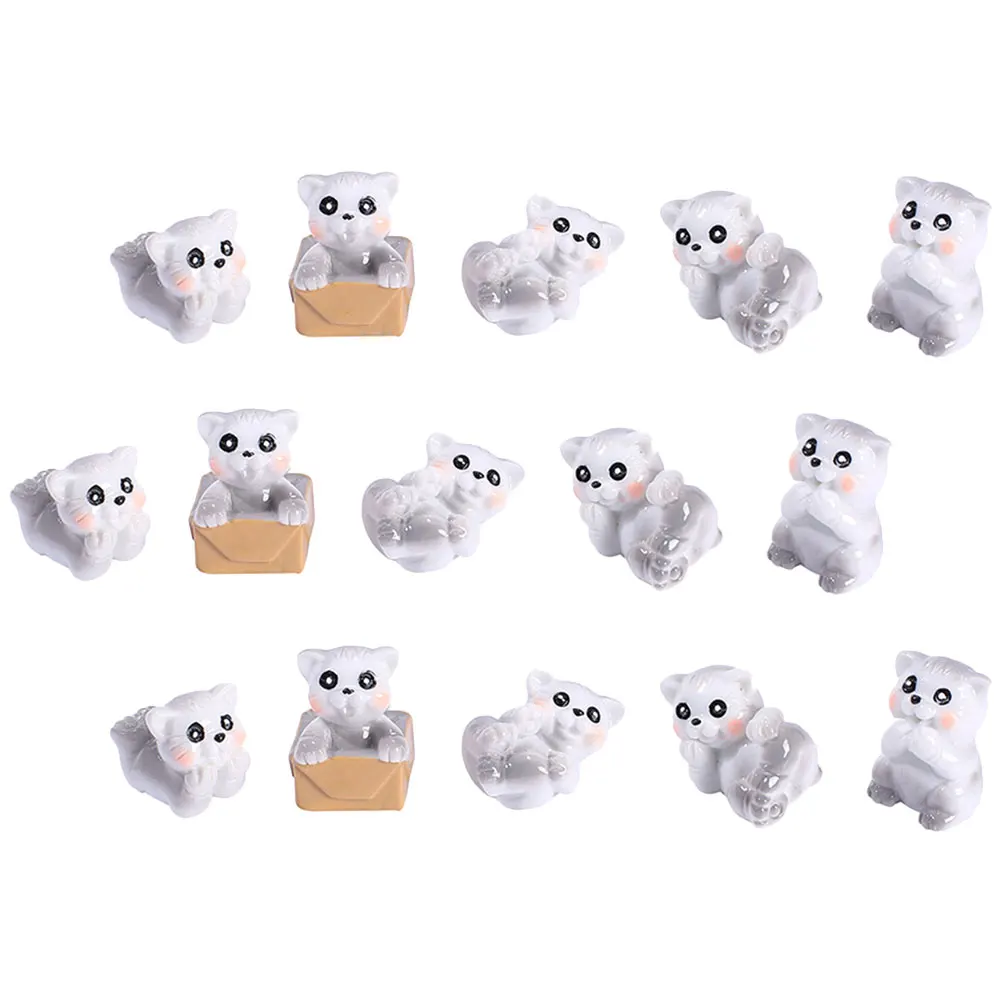 

15pcs Mini Resin Figurines Desktop Garden Micro Landscape Ornament Bonsai Decoration Lovely Animal Figurines Miniature Cat