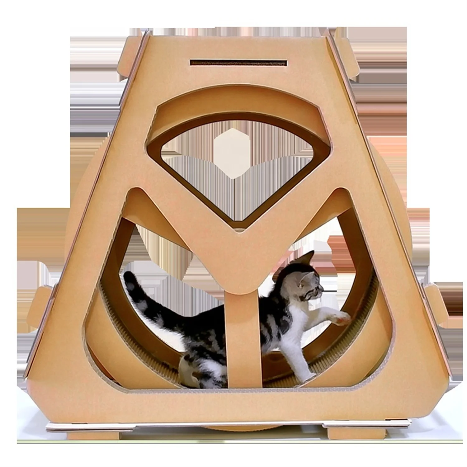 hot sale house cat scratcher running wheel interactive cardboard toy waterwheel shape box