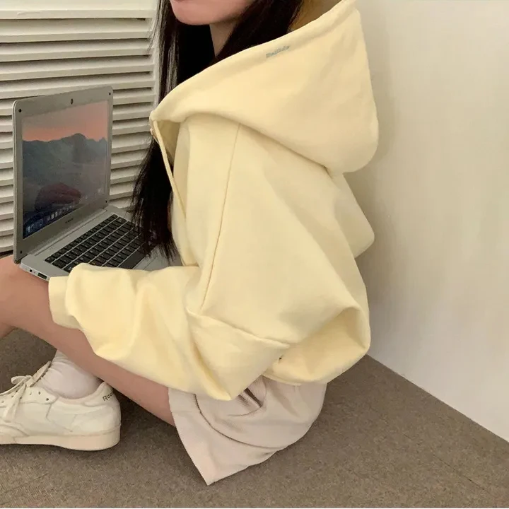 Chic automne décontracté Simple Double fermeture éclair coupe ample polyvalent ort Sve sweat à capuche Long Jaet pour les femmes trajet Sle