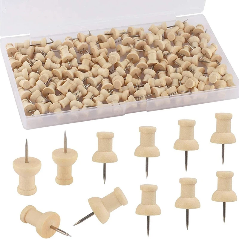 50/100Pcs Wooden Push Pins Cork Drawing Pins Wood Thumb Map Tacks For Cork Boards and Home Office Craft Projects