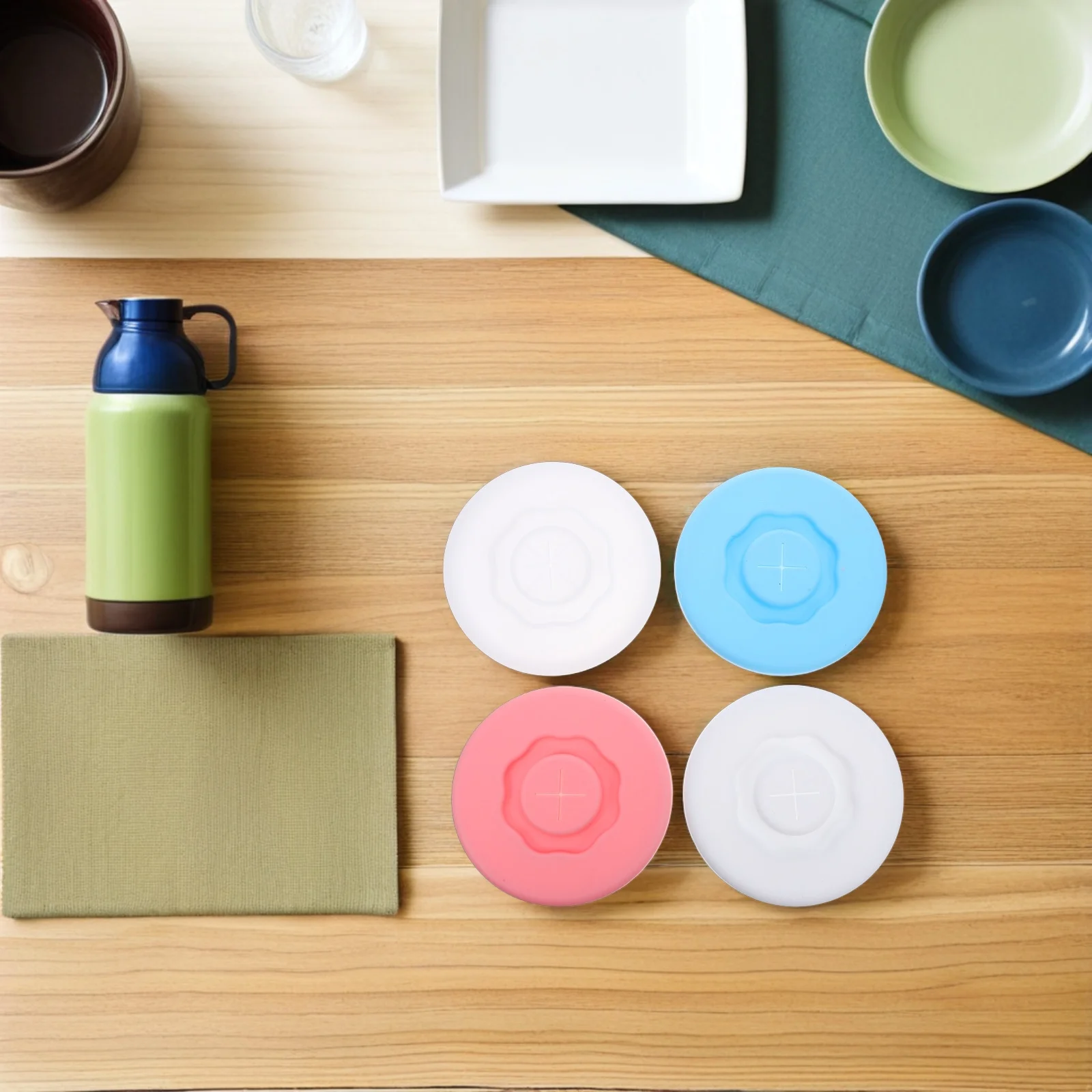 

4Pcs Silicone Straw Hole Mug Lids Reusable Spill Proof Cover Coffee Cup Sealing Lid Dust Proof for 85-92mm Reusable Straw Lids