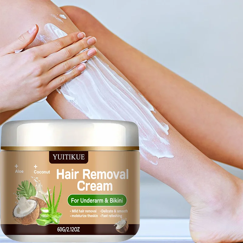 Yuitikue Underarm & Bikini Hair Removal Cream, 60g Aloe & Coconut Infused Hair Remover for Delicate & Smooth Skin, Moisturizing view 3