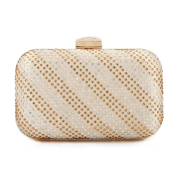 

Luxury Golden Women's Wedding Evening Bags Fashion Blingbling Crystal Box Handbags Elegant Patterned Party Purse Round Clutch