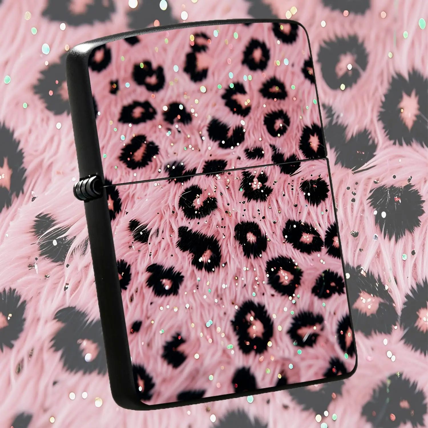 Fashion Pink Plush Leopard Print Glitter Sequin Pattern Portable Lighter, Delicate Stylish Versatile Daily Tool For Lighting Candles Incense, High Aesthetic Creative Practical Carry-On Accessory Suitable For All Scenari A Humorous And Inter