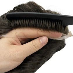 Sistema de reemplazo de cabello humano para hombres, peluquín con encaje frontal Mono fino, peluquín