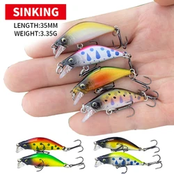 낚시용 싱킹 미니 미노우, 일본 인공 미끼, 개울 송어 배스 낚시 태클, Isca Pesca Minnow 9009, 35mm, 3.35g, 1 개