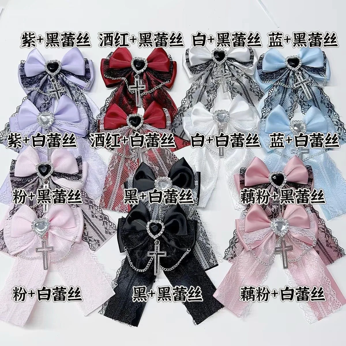 

New Subculture Gothic Harajuku Y2K Girl Lolita Japanese Multi Colored Bow Lace Letter Double Ponytail Hair Clip Brooch 10x5x3cm