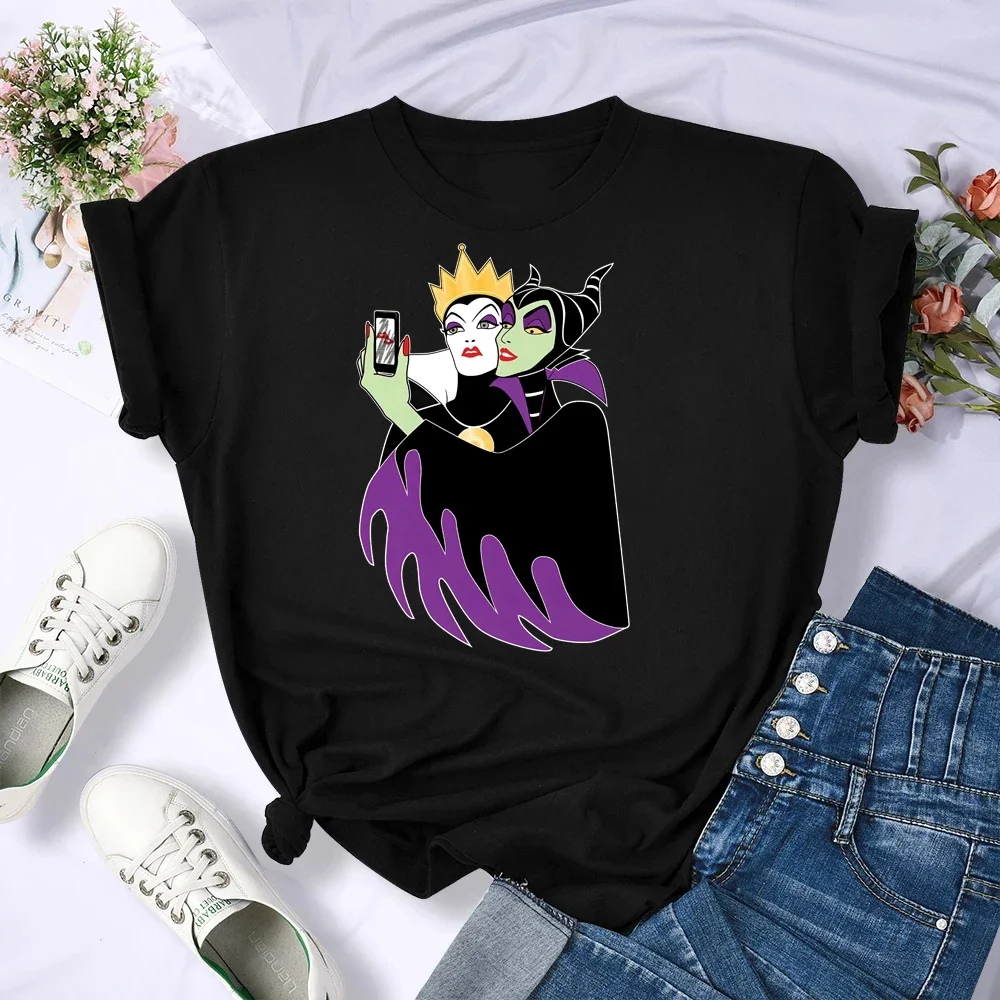 女性のためのディズニーvillainsプリントTシャツ,楽しいTシャツ,女性のためのファッショナブルなTシャツ