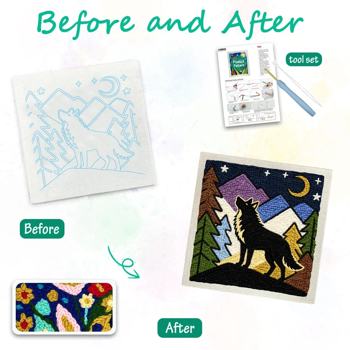 1 Set „Heulender Wolf in der Nacht“ DIY-Stickset für Anfänger, Stick-Starter-Kit, Kreuzstich-Kunstgeschenk, Handarbeits-Bastelset – Detail 1